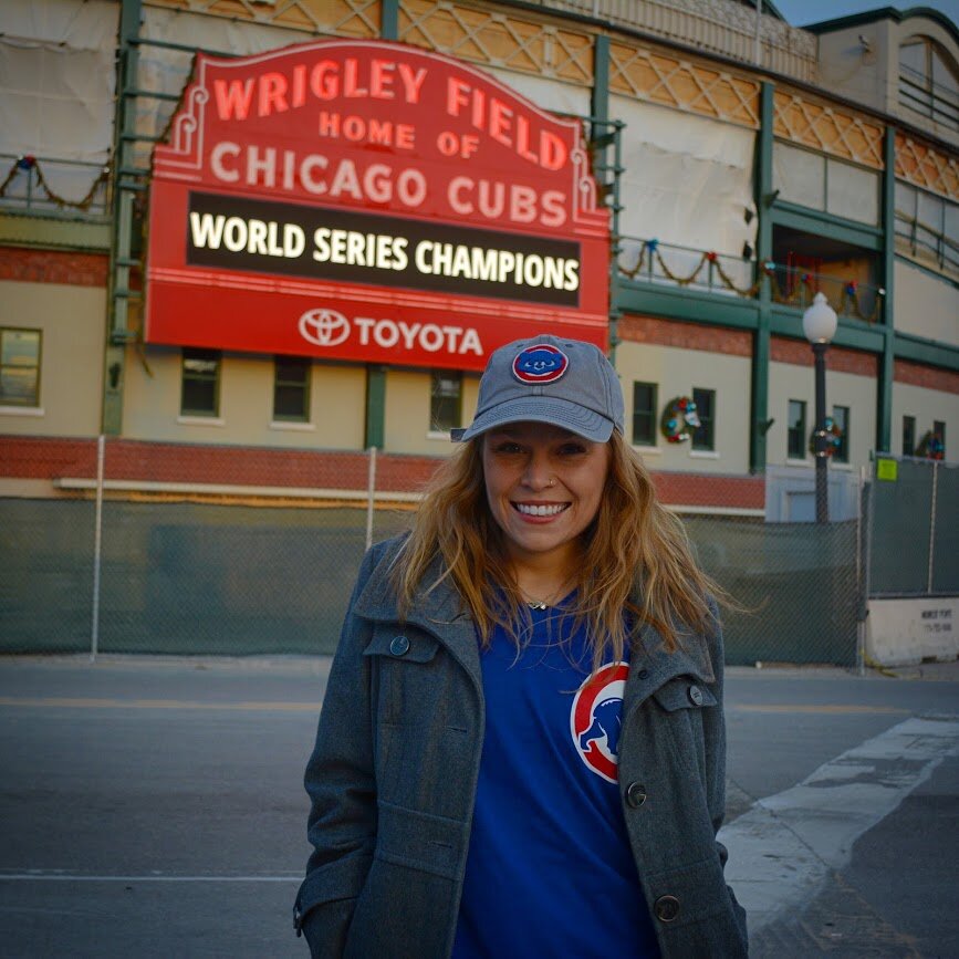 American Monika at a Cubs game in Chicago versus