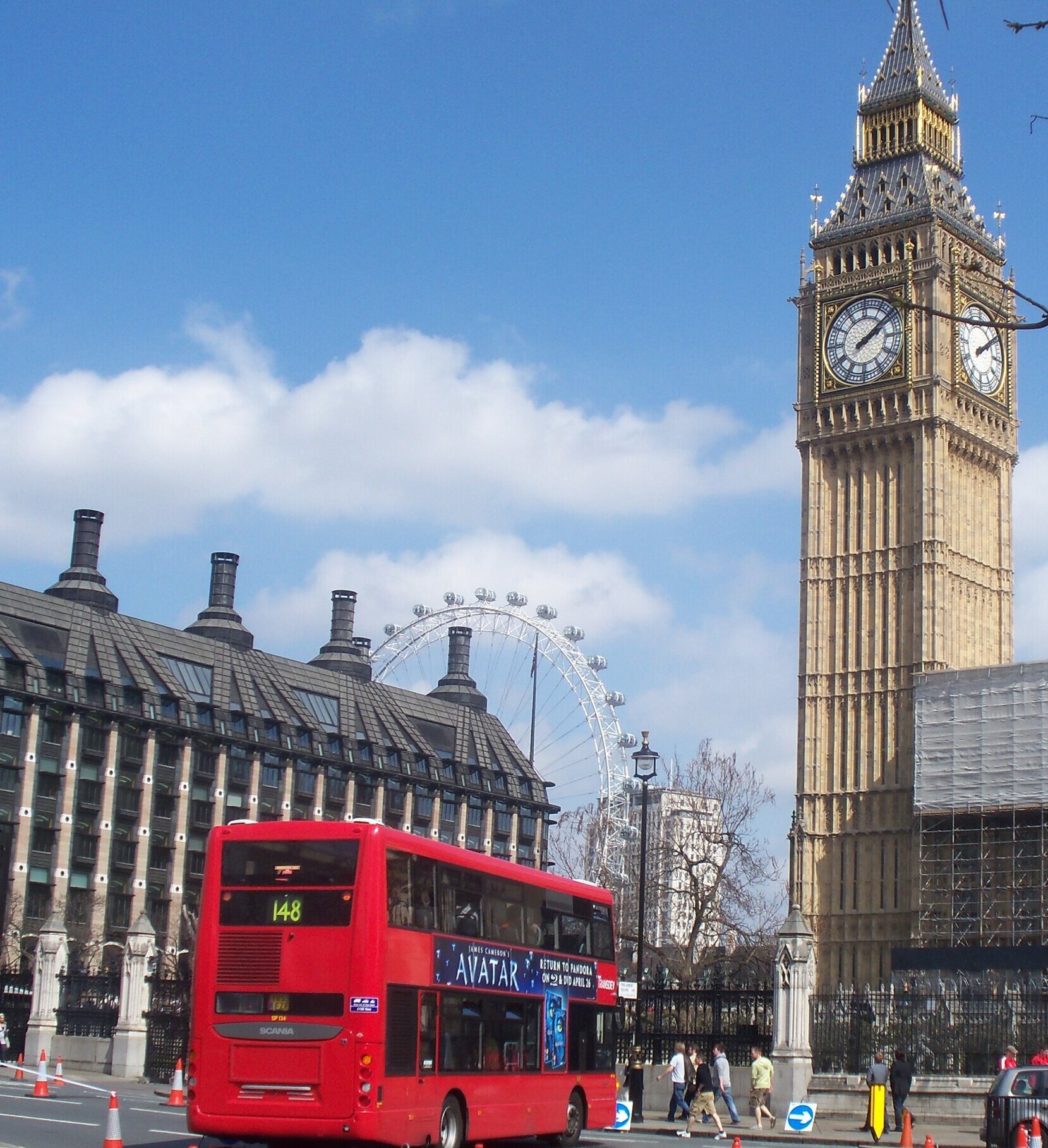 Big Ben and double-decker bus in London.