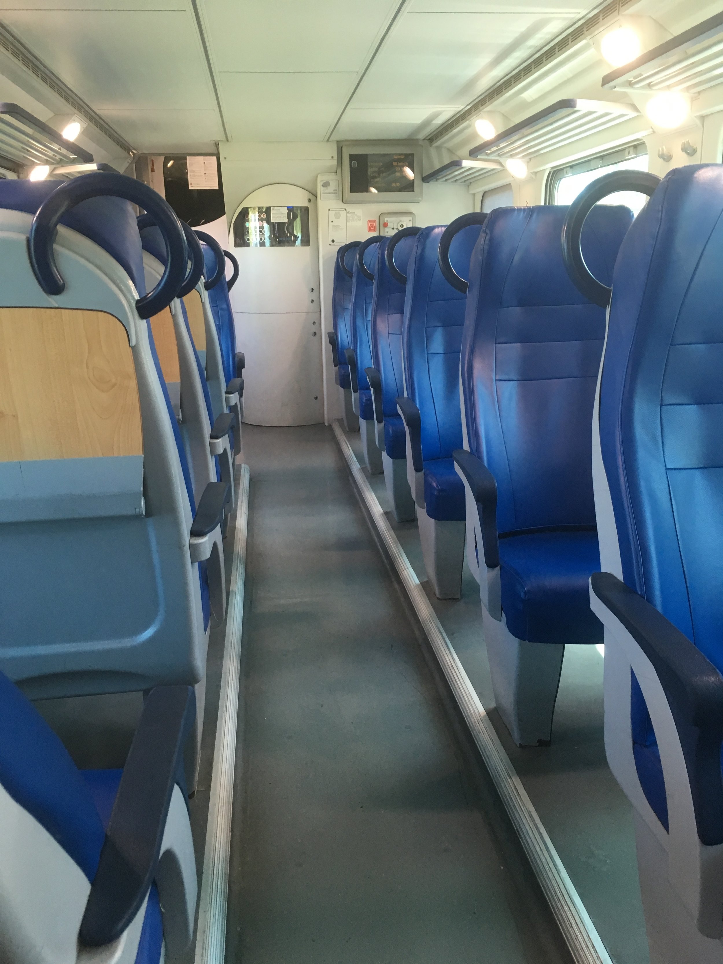 The inside of the train.